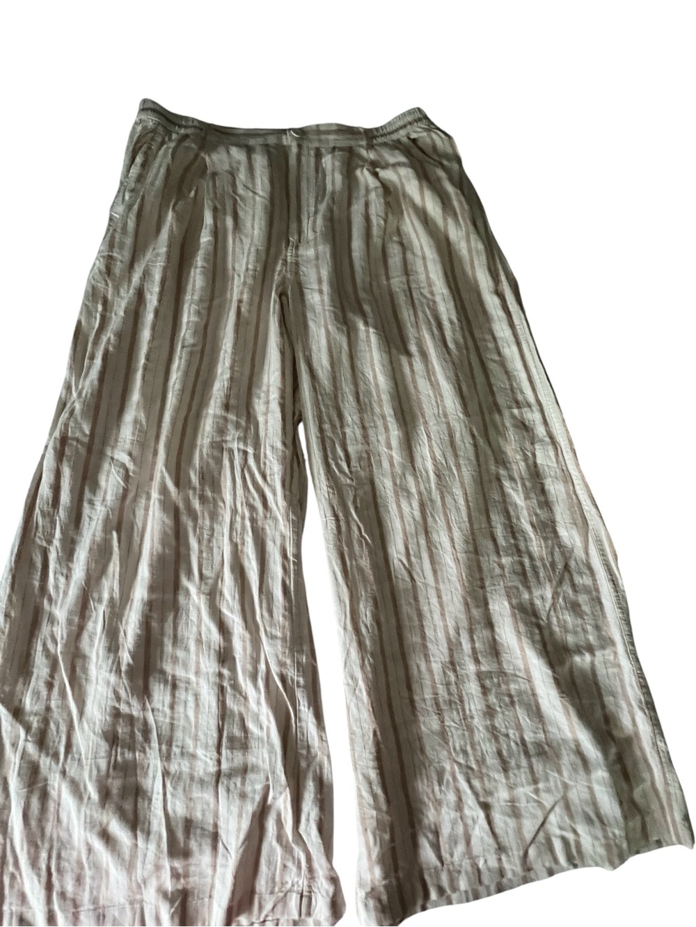 Aerie Wide Leg Striped Linen-Blend Pants - Light Beige Size XXL/ TTG NWT